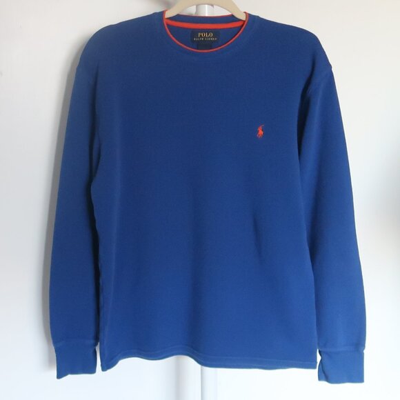 Polo Ralph Lauren Blue & Orange Cotton Crewneck Long Sleeve Sweater L - Picture 2 of 7